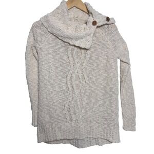 Moth Womens Sweater Small Cream Cowl Neck‎ Cozy Knit Pullover Wooden Buttons